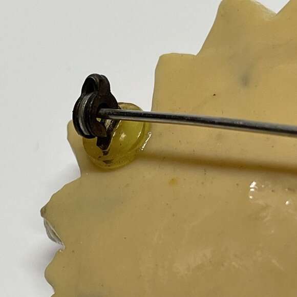 vintage Carved celluloid flower brooch dangle Beads Signed Handmade Aged 3D - Picture 5 of 14